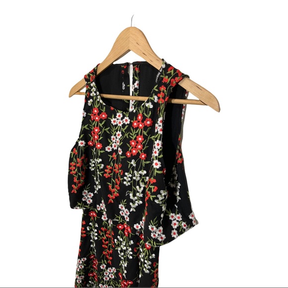 GIANNI BINI BLACK FLORAL DAISY RED GREEN EMBROIDERED SLEEVELESS DRESS - Picture 8 of 16